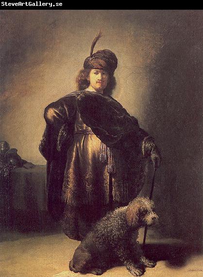 Rembrandt Peale Self portrait in oriental attire with poodle